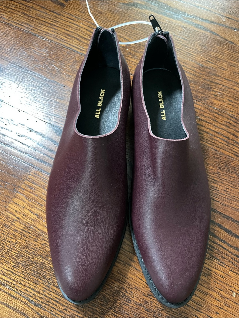 ALL BLACK Anthropologie Burgandy Wine Leather Back‑Zip Booties – Size 37